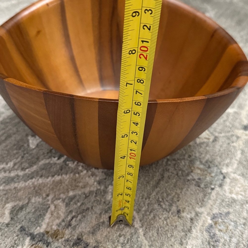 Nambe Wood-Tone Striped Acacia Salad Bowl with Servers - Picture 8 of 8